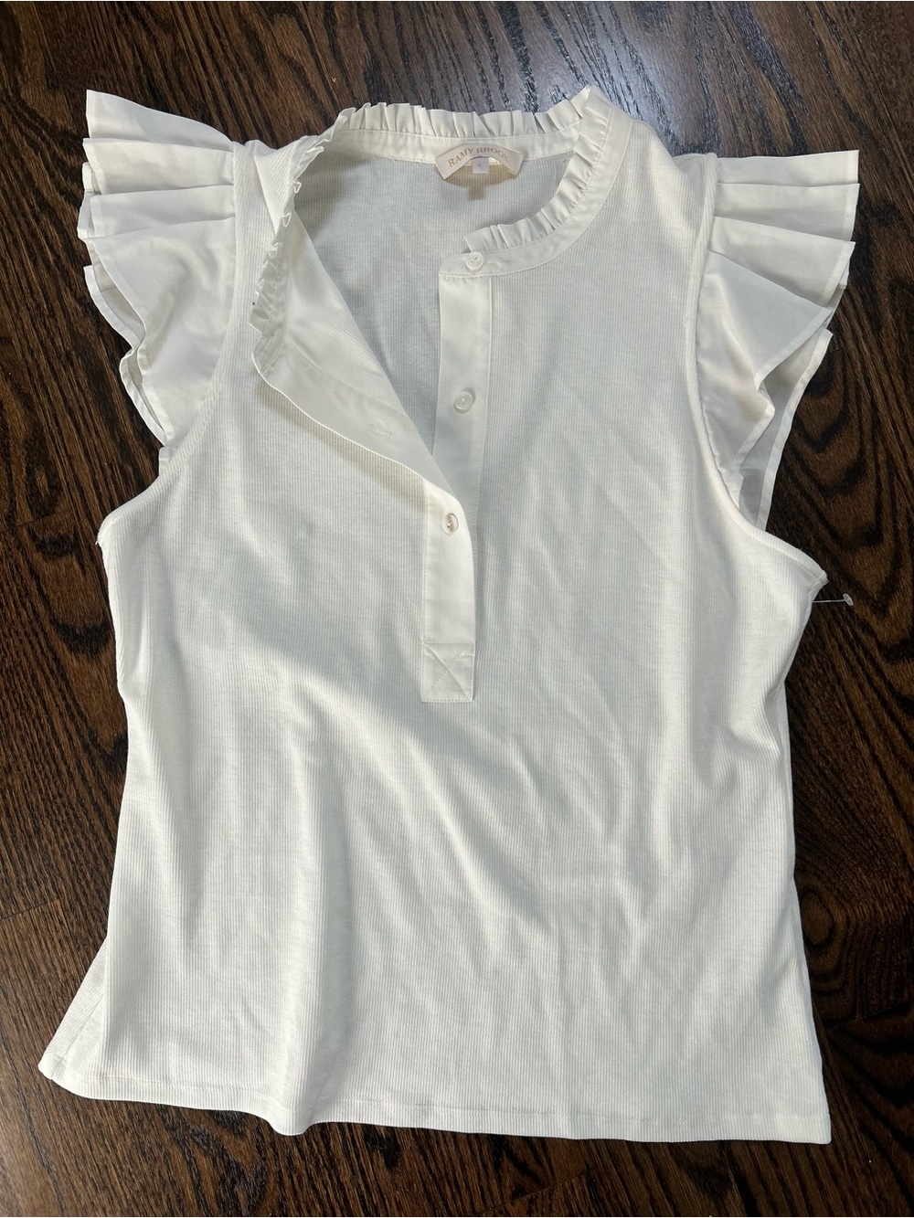 Ramy Brook White Ruffle Sleeve Henley Top